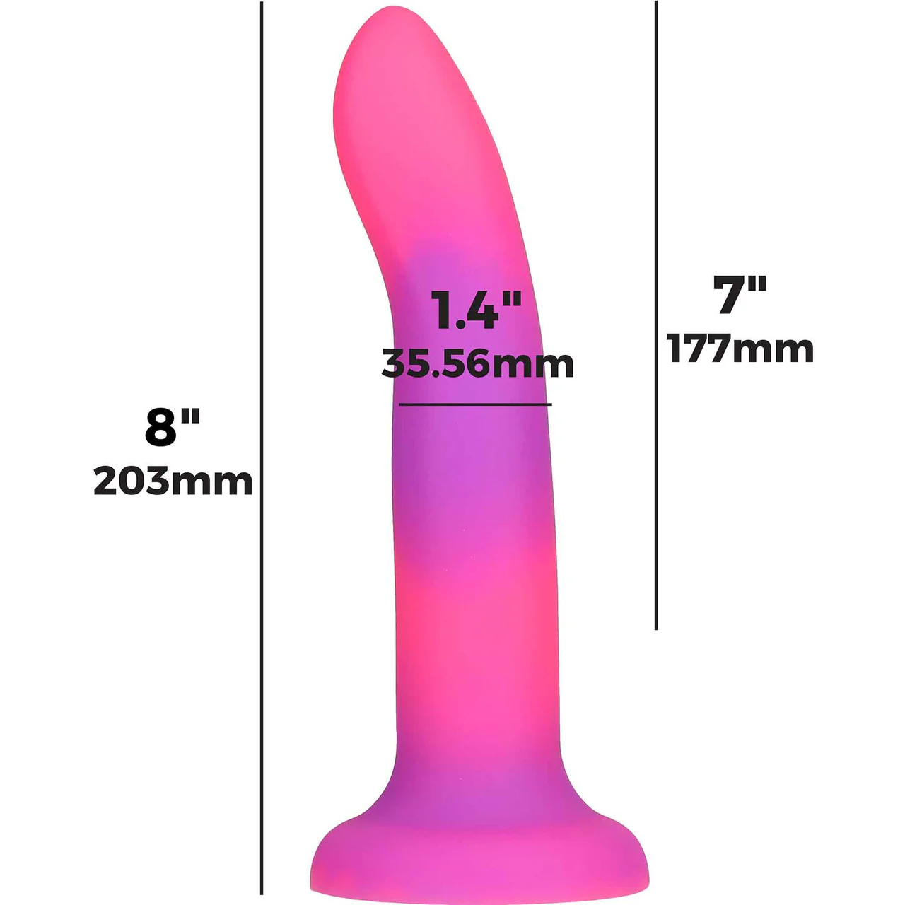 Rave By Addiction Silicone 8" Glow In The Dark Bendable Suction Cup Dildo - Pink & Purple - Image 6