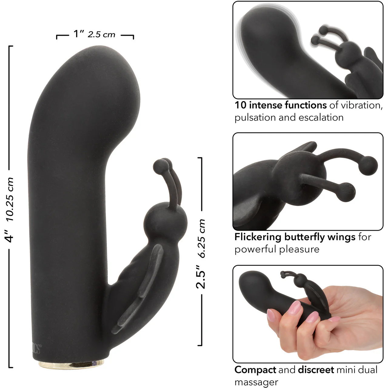 Raven Butterfly Rechargeable Waterproof Silicone Mini Dual Stimulation Vibrator By CalExotics - Image 8