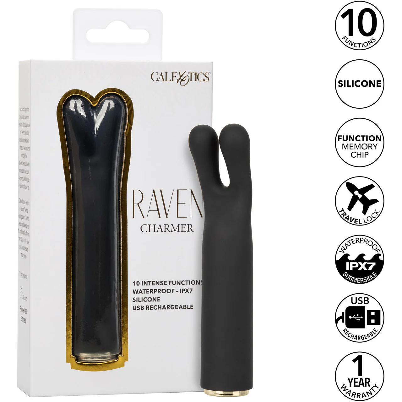 Raven Charmer Rechargeable Waterproof Bullet Vibrator With Silicone Flickering Ears Sleeve By CalExotics - Image 11