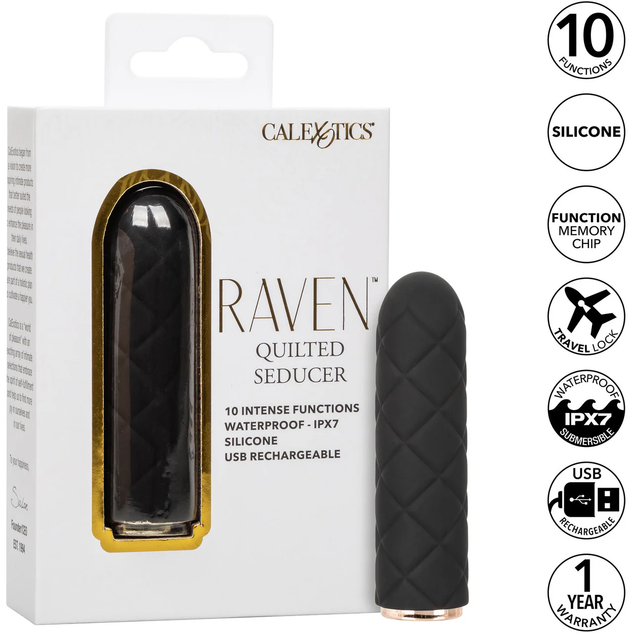 Raven Quilted Seducer Rechargeable Waterproof Bullet Vibrator With Silicone Sleeve By CalExotics - Image 10