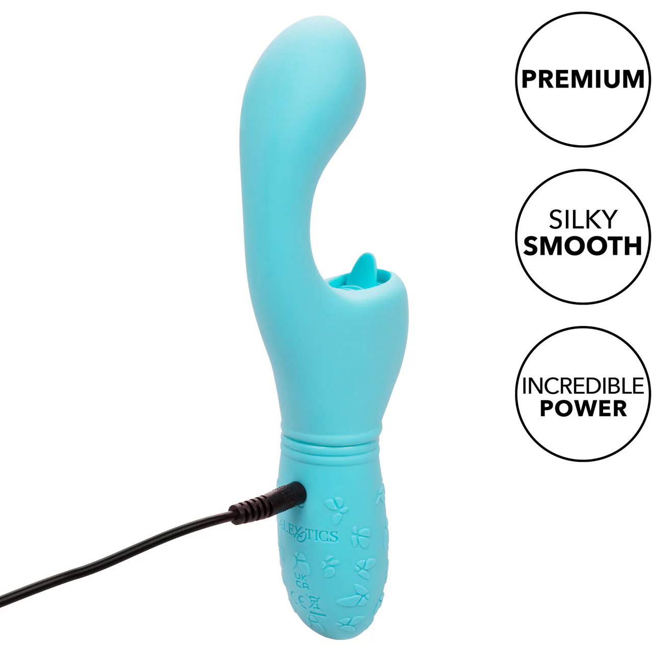 Rechargeable Butterfly Kiss Silicone Flicker Dual Stimulation Vibrator By CalExotics - Blue - Image 11