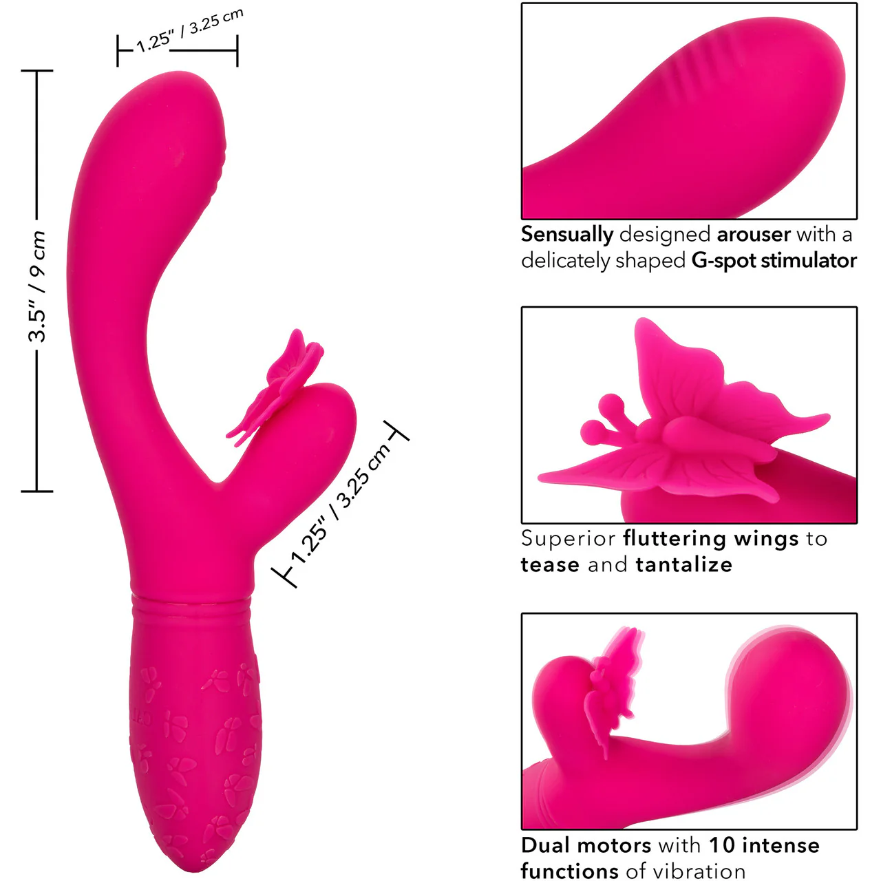 Rechargeable Butterfly Kiss Silicone Flutter Dual Stimulation Vibrator By CalExotics - Pink - Image 9