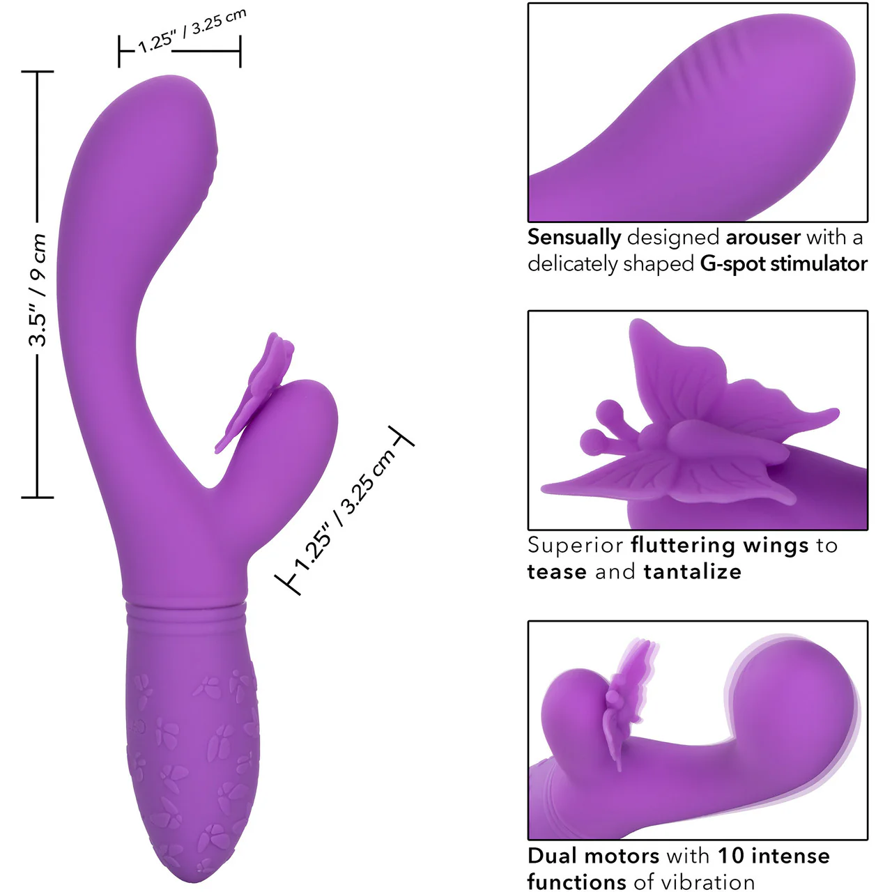 Rechargeable Butterfly Kiss Silicone Flutter Dual Stimulation Vibrator By CalExotics - Purple - Image 9