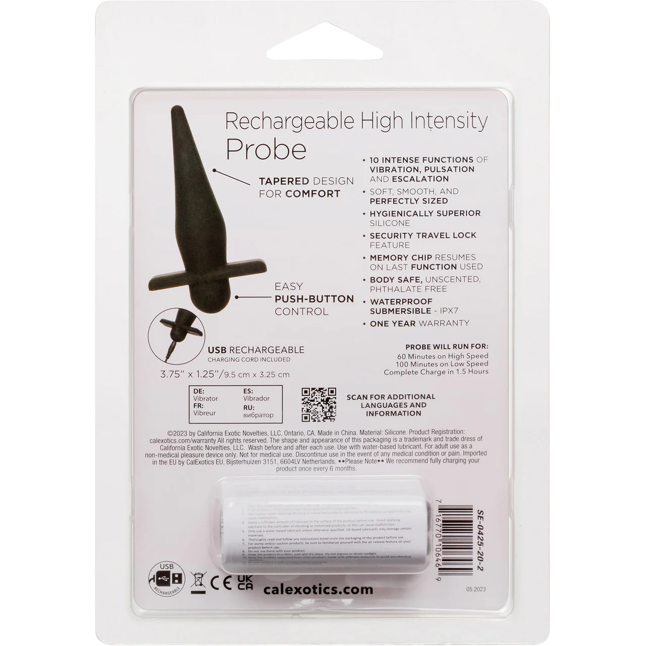 Rechargeable High Intensity Silicone Waterproof Vibrating Anal Probe By CalExotics - Black - Image 10
