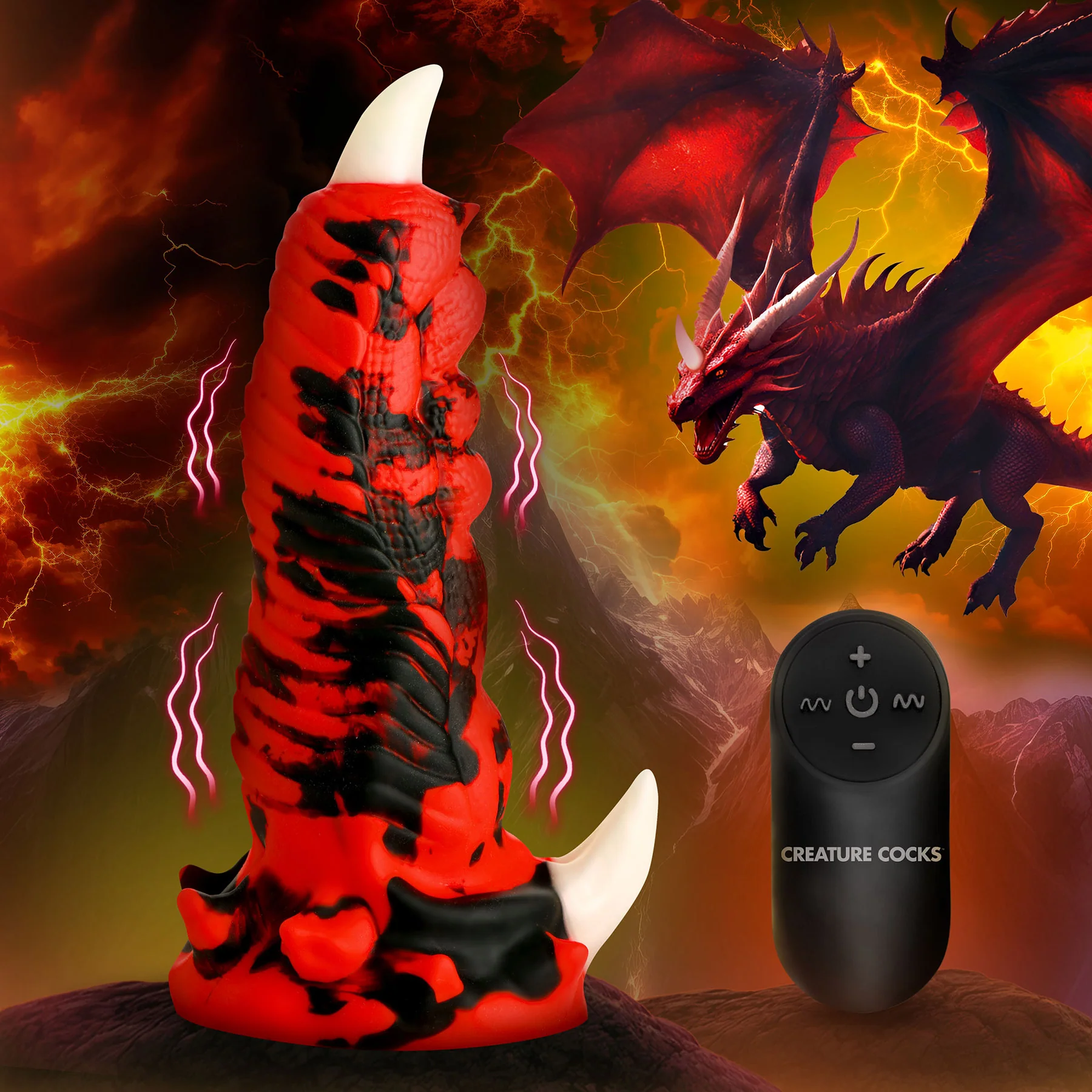 Red Talon Vibrating 7.1" Silicone Dildo With Remote By Creature Cocks - Image 2