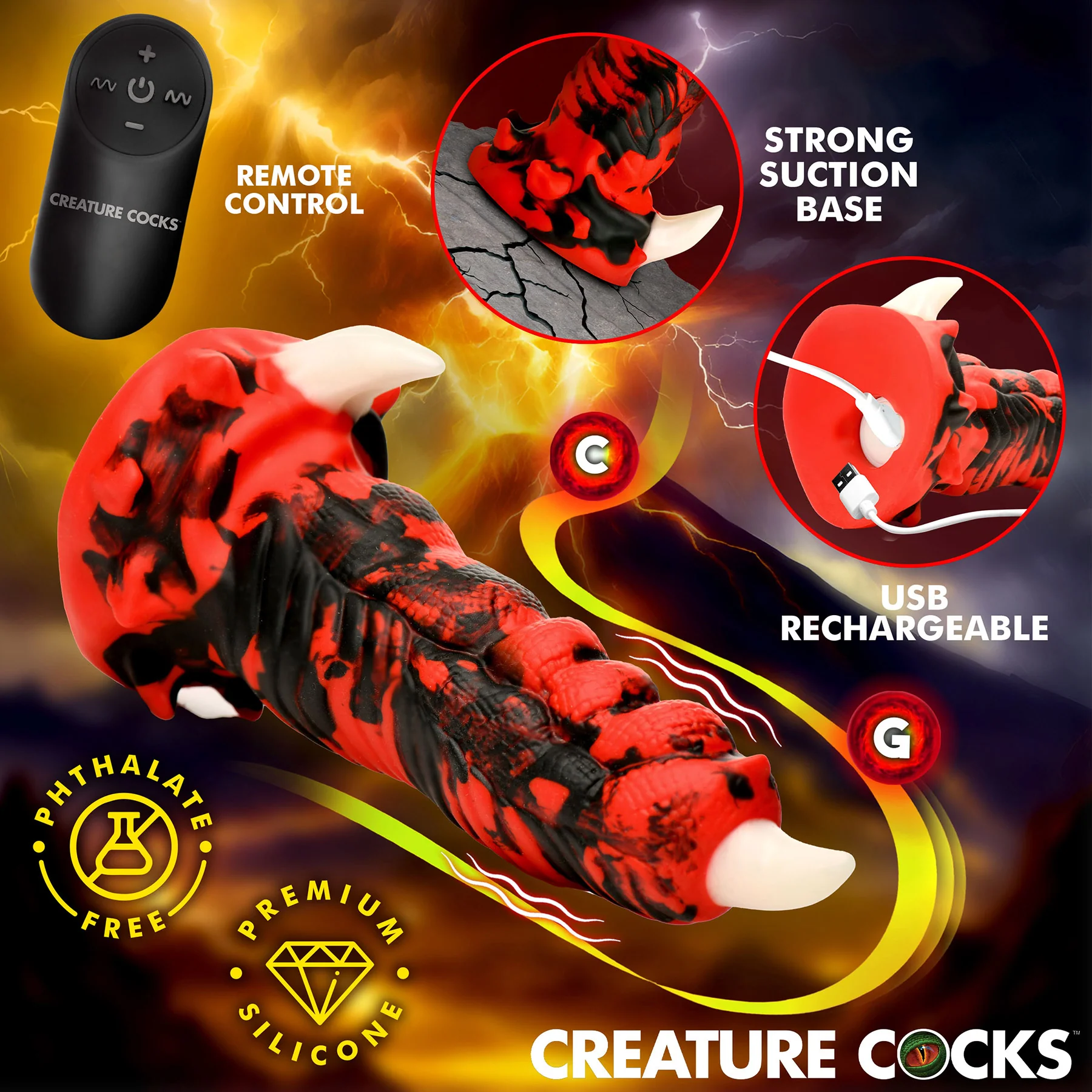 Red Talon Vibrating 7.1" Silicone Dildo With Remote By Creature Cocks - Image 5