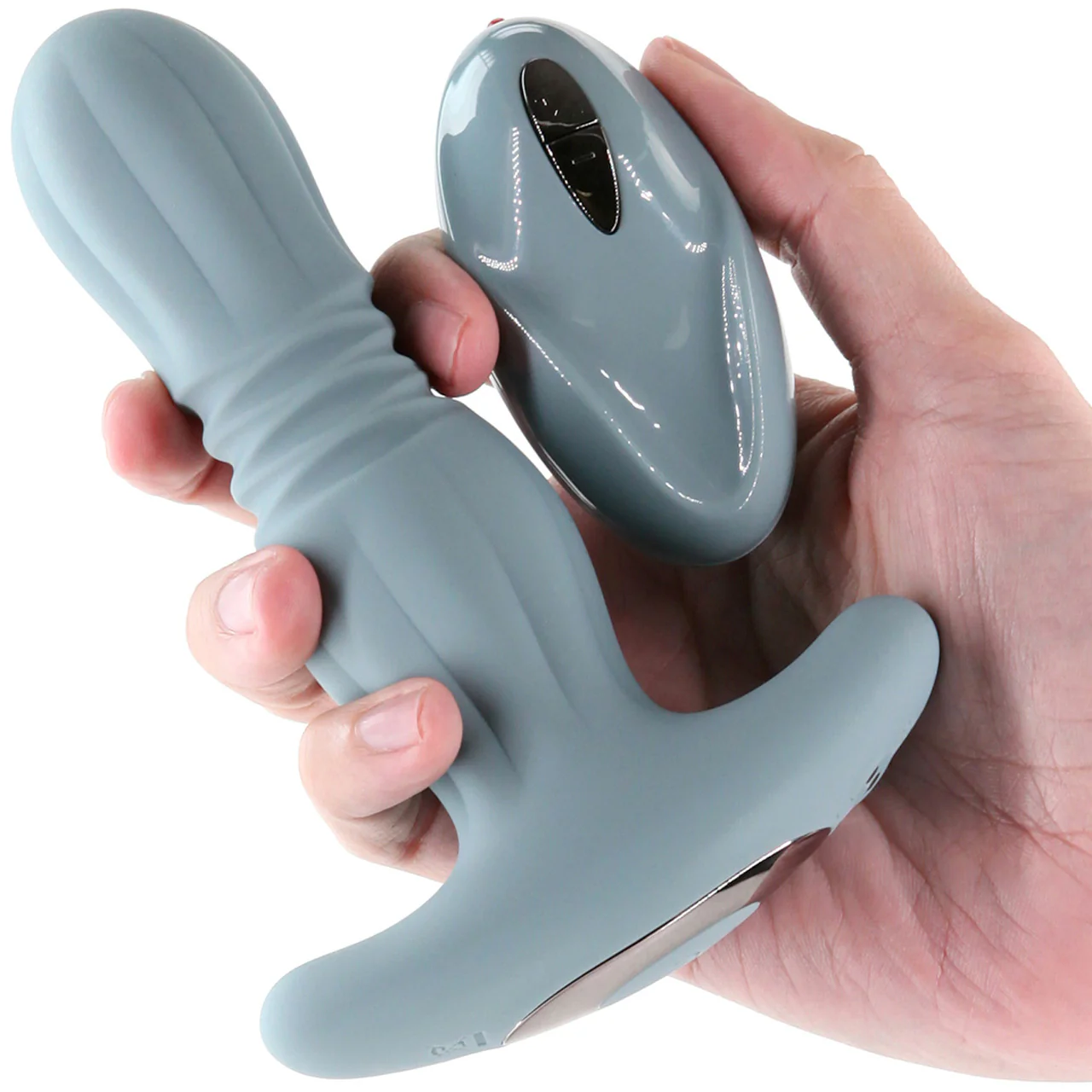 Renegade Gemini Rechargeable Waterproof Silicone Thrusting & Vibrating Anal Plug With Remote - Gray - Image 2