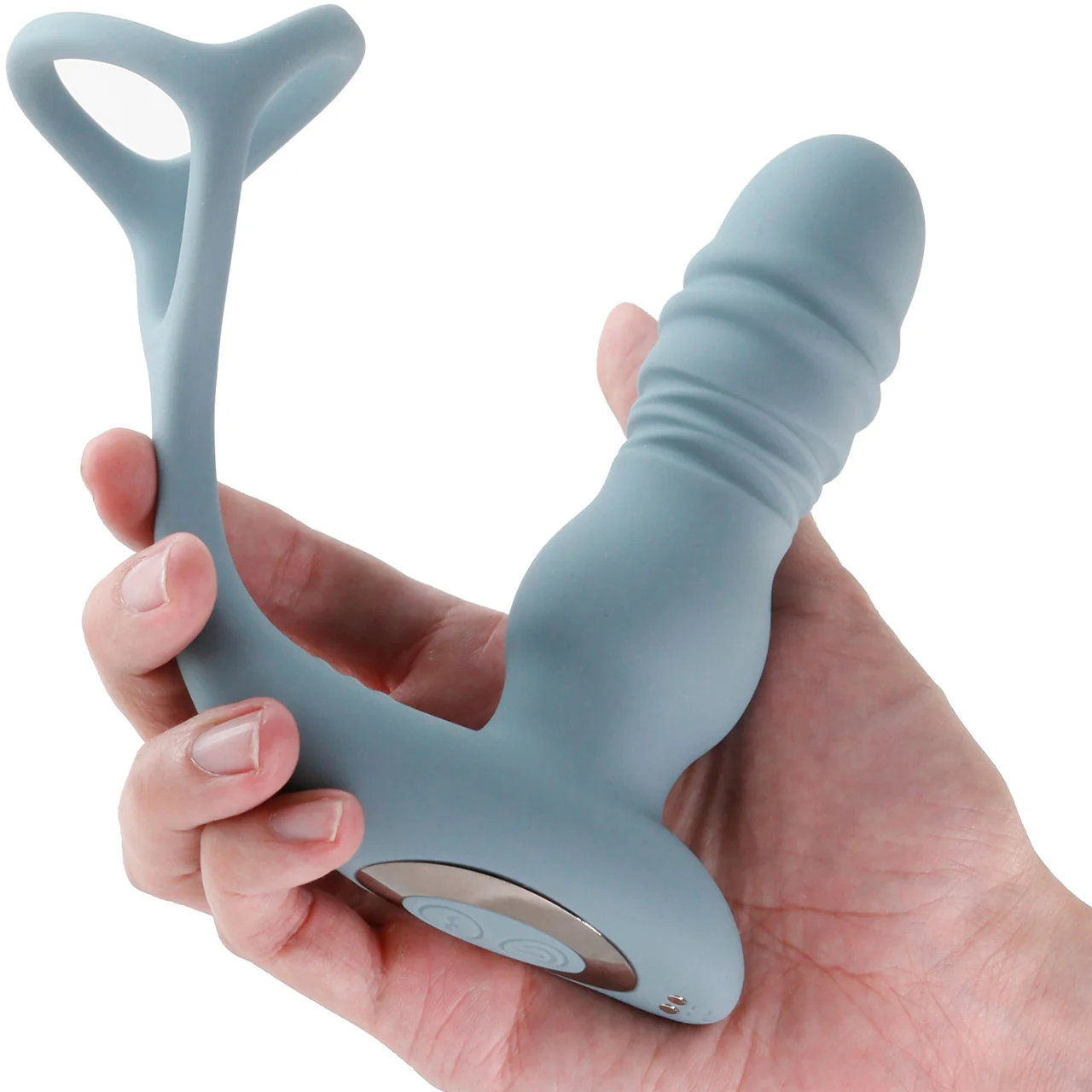 Renegade The Handyman Cock Ring & Thrusting Vibrating Prostate Massager With Remote - Gray - Image 3