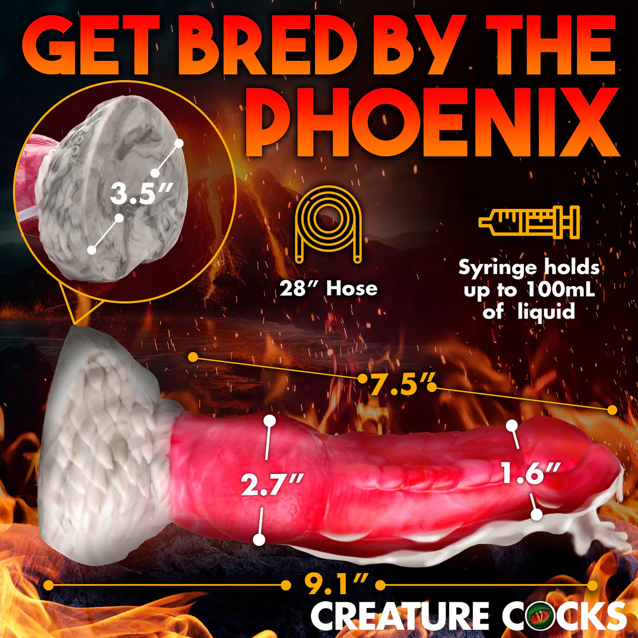 Resurrector Phoenix 9" Squirting Silicone Suction Cup Dildo By Creature Cocks - Image 15