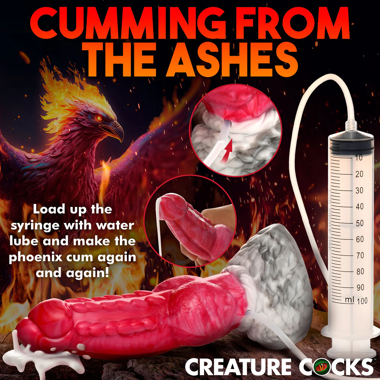 Resurrector Phoenix 9" Squirting Silicone Suction Cup Dildo By Creature Cocks - Image 16