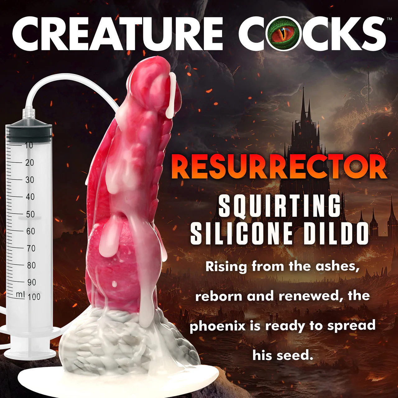 Resurrector Phoenix 9" Squirting Silicone Suction Cup Dildo By Creature Cocks - Image 17