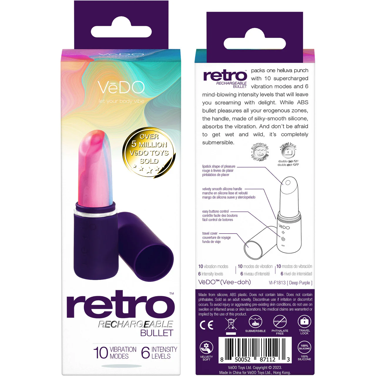 Retro Lipstick Rechargeable Waterproof Silicone Bullet Vibrator By VeDO - Deep Purple - Image 4