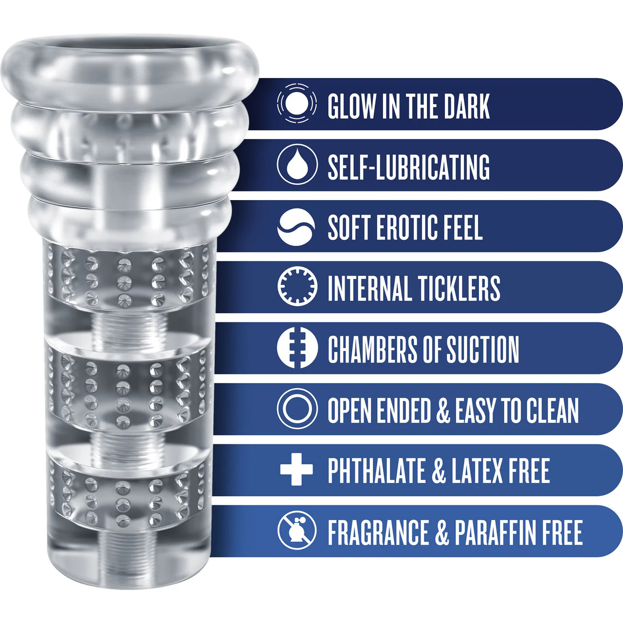 Rize Luz Self Lubricating Glow In The Dark Open Ended Penis Stroker By Blush - Image 9