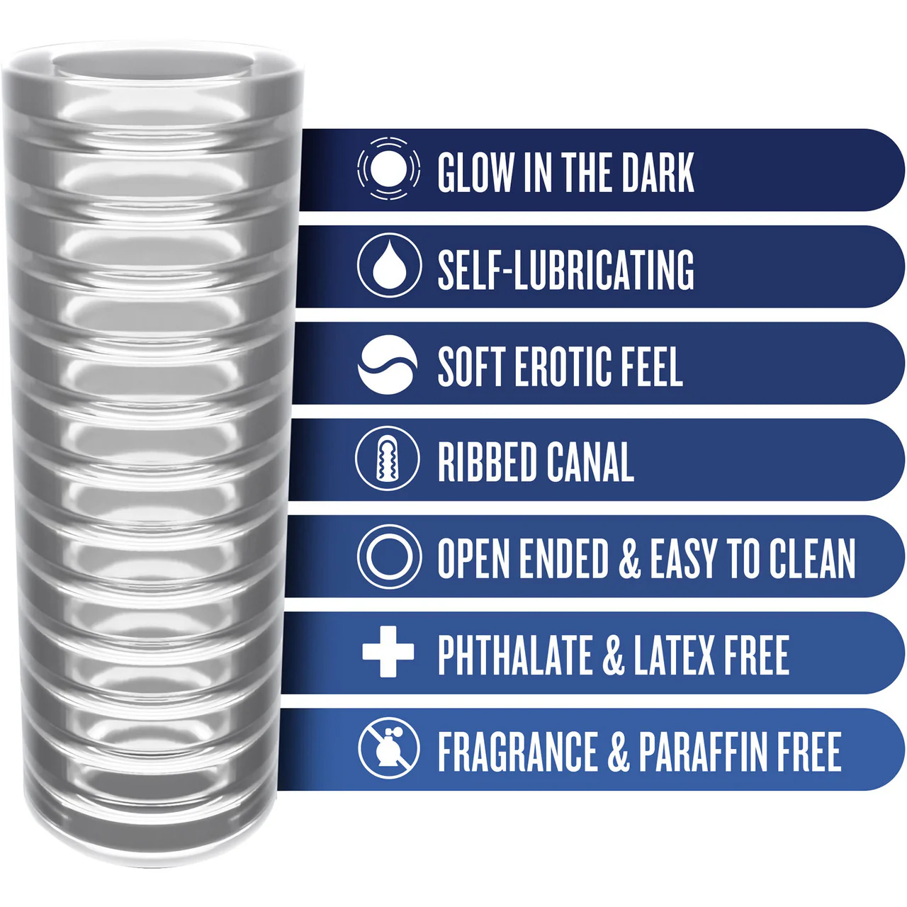 Rize Ribz Self Lubricating Glow In The Dark Open Ended Penis Stroker By Blush - Image 7