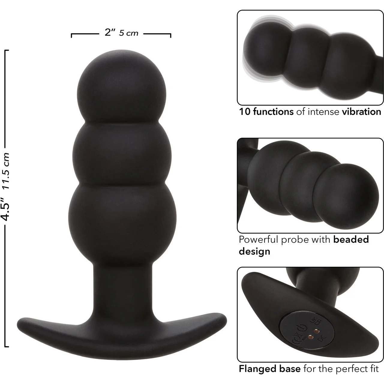 Rock Bottom™ Beaded Probe Rechargeable Waterproof Silicone Vibrating Butt Plug By CalExotics - Image 8