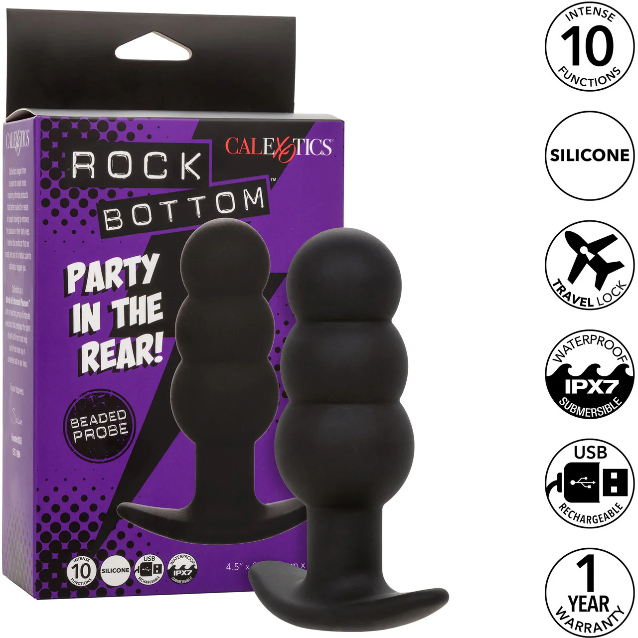Rock Bottom™ Beaded Probe Rechargeable Waterproof Silicone Vibrating Butt Plug By CalExotics - Image 9