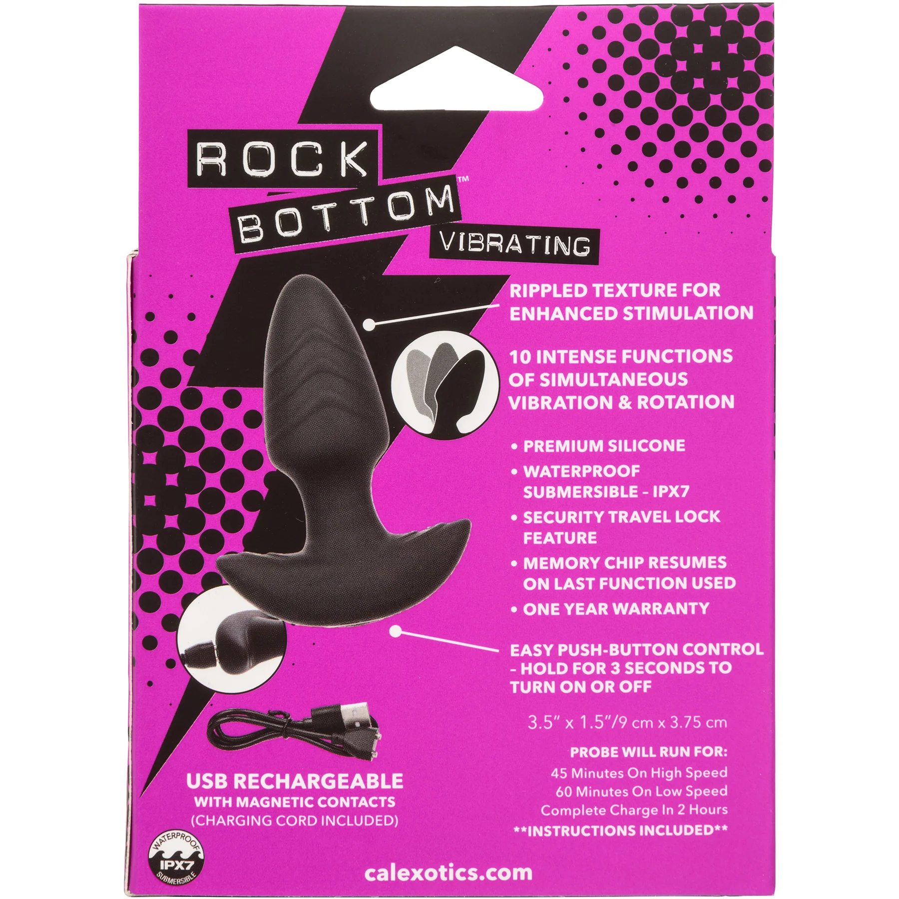 Rock Bottom™ Vibrating Rotating Probe Rechargeable Waterproof Silicone Butt Plug - Image 7
