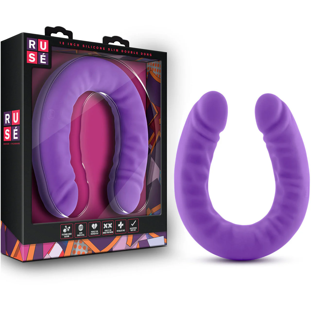Ruse 18 inch Silicone Slim Double Dong by Blush Novelties - Purple - Image 7