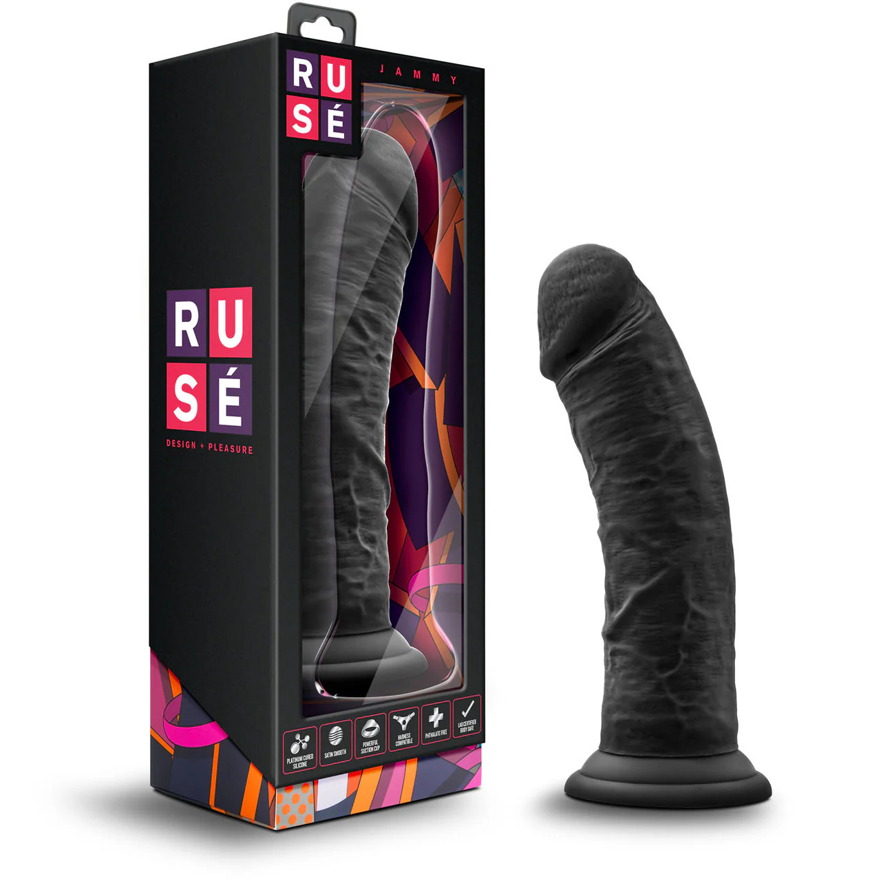 Ruse Jammy Silicone Suction Cup Dildo by Blush Novelties - Black - Image 6