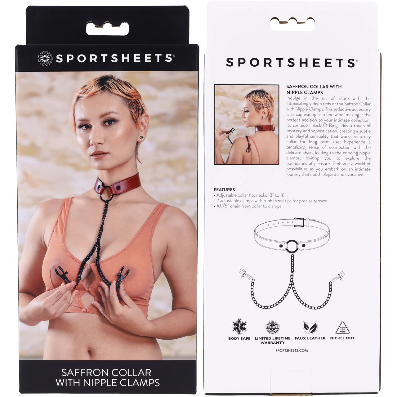 Saffron Collar With Nipple Clamps By Sportsheets - Image 9