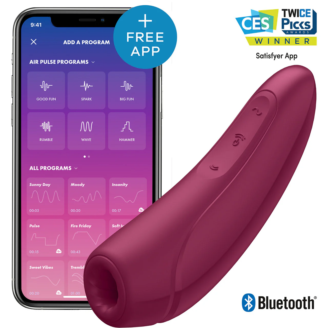 Satisfyer Curvy 1+ Pressure Wave Rechargeable App Enabled Clitoral Stimulator - Red - Image 6