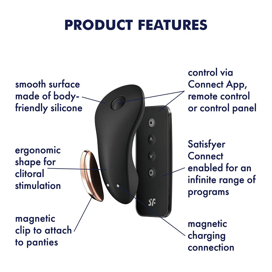 Satisfyer Little Secret Rechargeable Waterproof App Enabled Silicone Panty Vibrator - Black - Image 8
