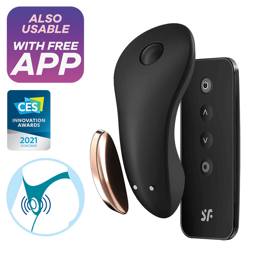 Satisfyer Little Secret Rechargeable Waterproof App Enabled Silicone Panty Vibrator - Black - Image 9