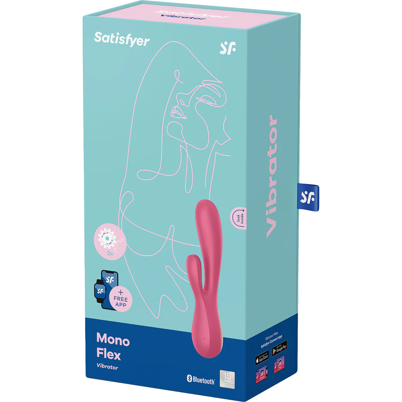 Satisfyer Mono Flex Rechargeable Waterproof App Enabled Rabbit Vibrator - Red - Image 3