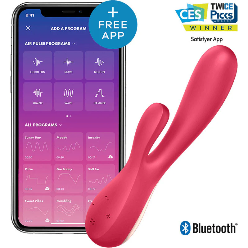 Satisfyer Mono Flex Rechargeable Waterproof App Enabled Rabbit Vibrator - Red - Image 4