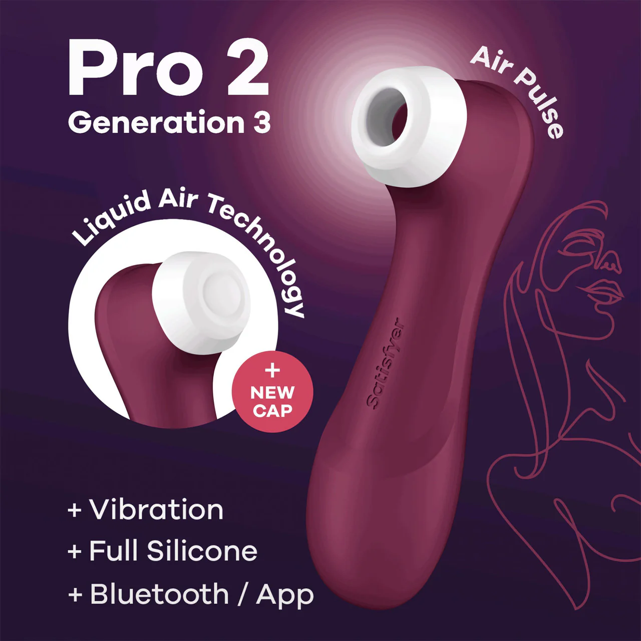 Satisfyer Pro 2 Generation 3 App Enabled Pressure Wave Rechargeable Waterproof Vibrator - Wine - Image 6