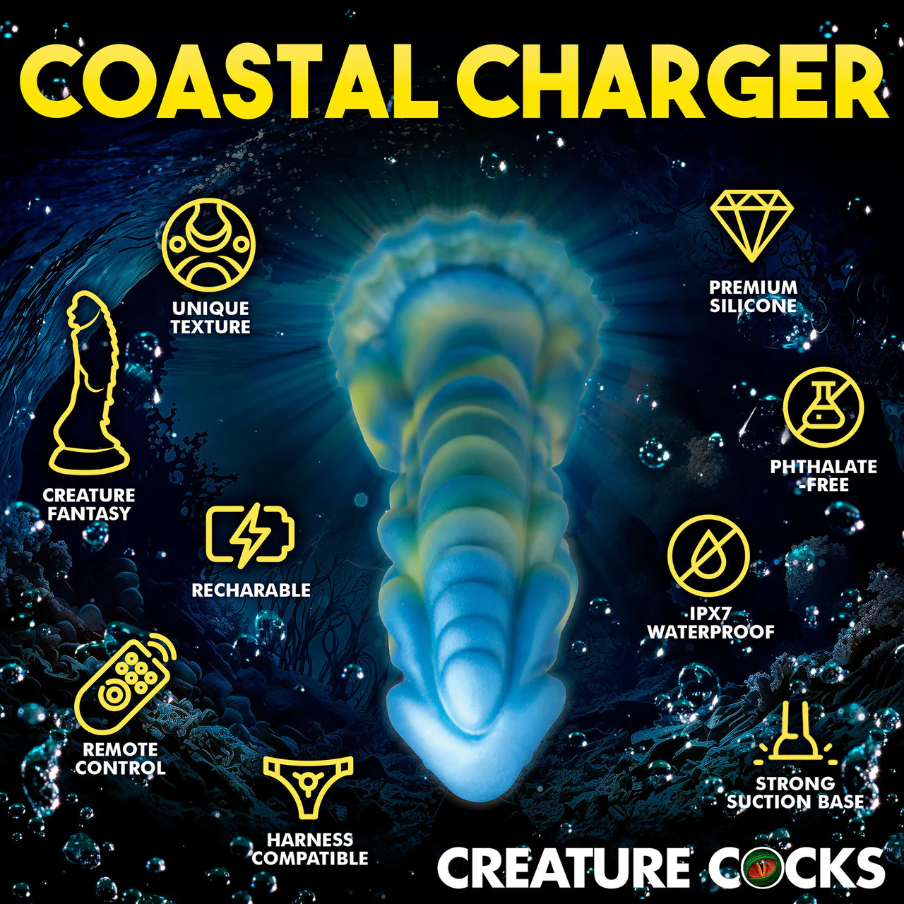Sea Stallion 8.25" Rechargeable Vibrating Silicone Suction Cup Dildo With Remote By Creature Cocks - Image 9