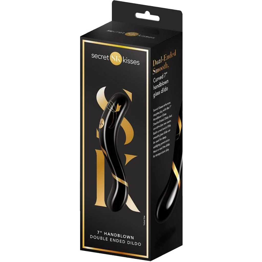 Secret Kisses Handblown Double Ended Glass Dildo 7" - Black & Gold - Image 3