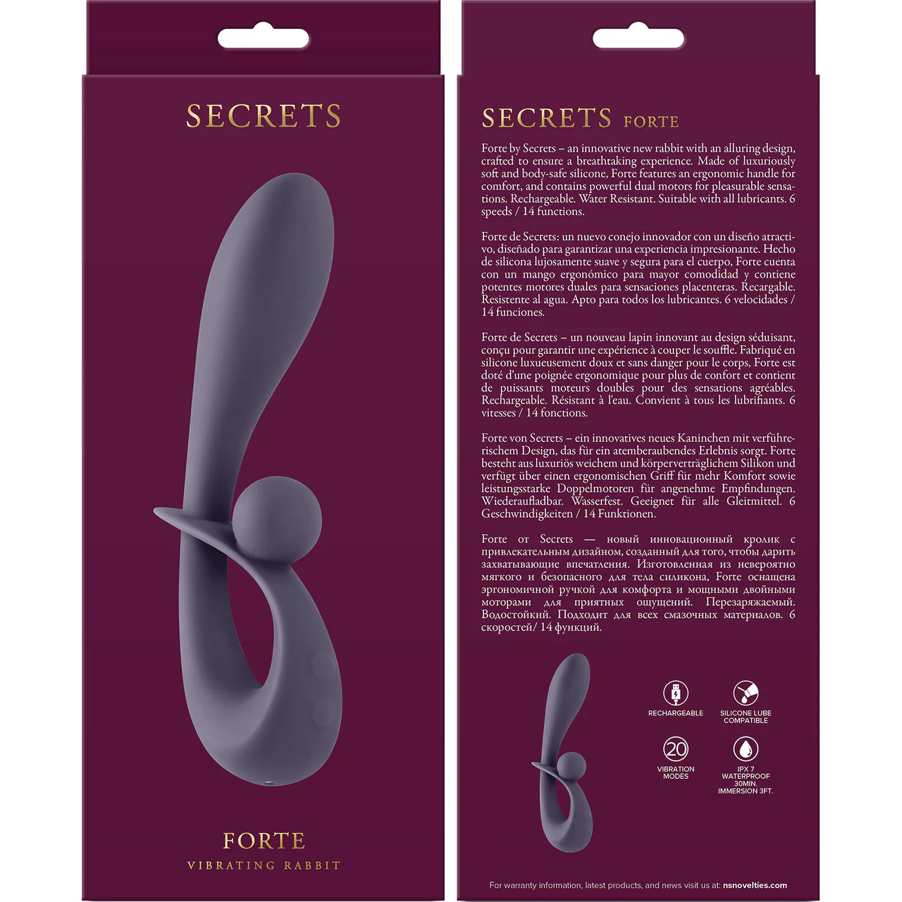 Secrets Forte Rechargeable Waterproof Silicone Dual Stimulation Vibrator By NS Novelties - Purple - Image 3
