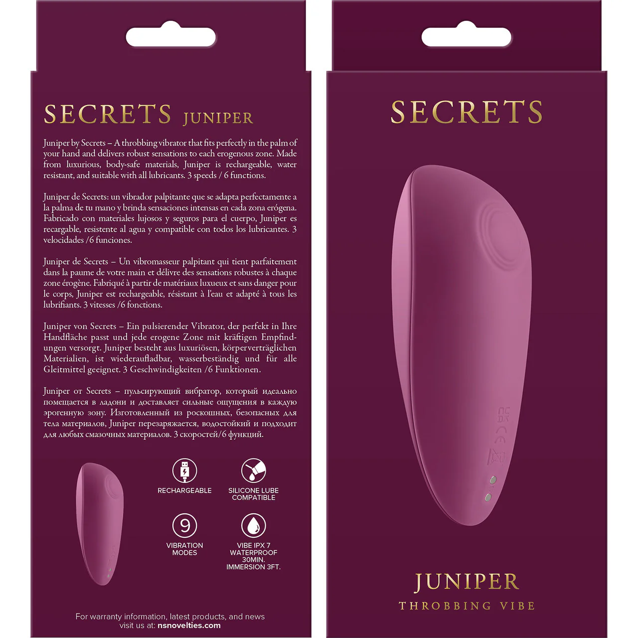 Secrets Juniper Rechargeable Waterproof Silicone Throbbing Vibrator By NS Novelties - Ruby - Image 3