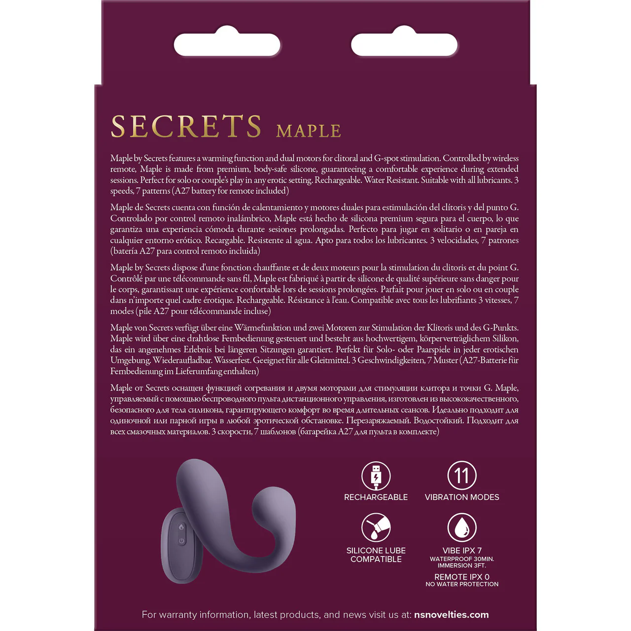 Secrets Maple Silicone Warming Dual Stimulation Vibrator With Remote By NS Novelties - Gray - Image 4