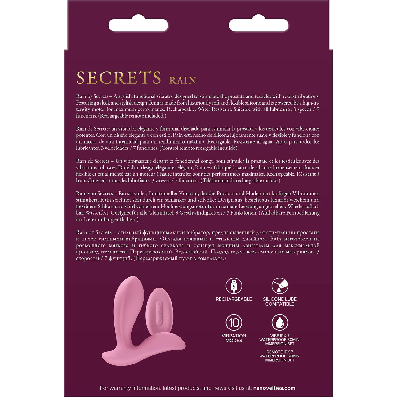 Secrets Rain Rechargeable Waterproof Silicone Prostate Massager With Remote By NS Novelties - Coral - Image 4
