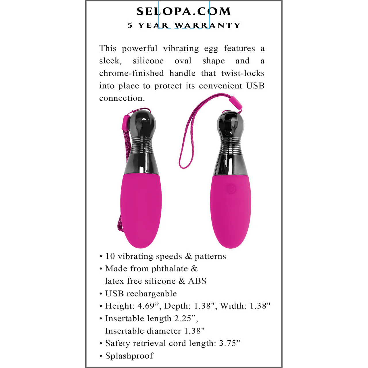 Selopa Companion Silicone Rechargeable Vibrating Egg - Pink - Image 9