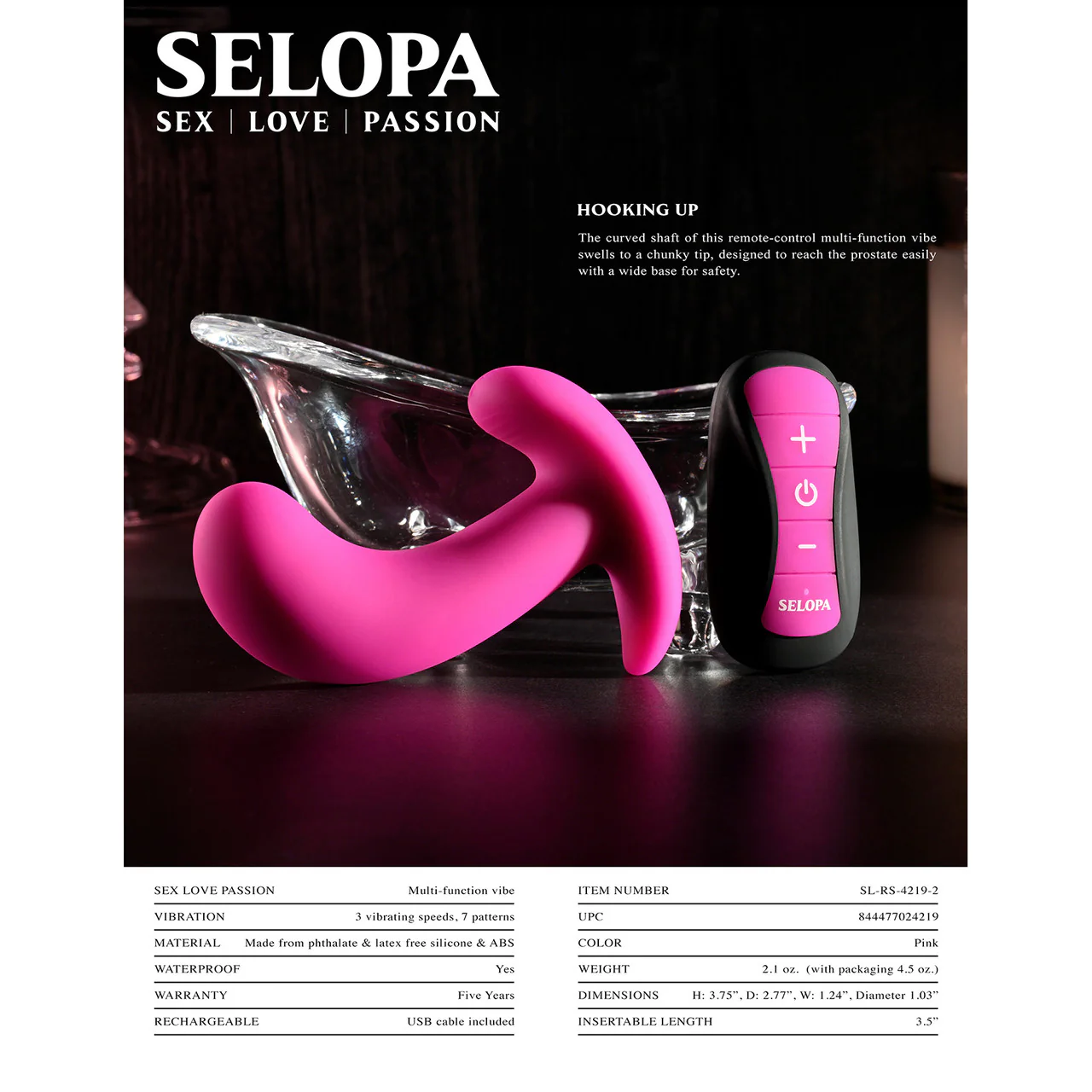 Selopa Hooking Up Rechargeable Silicone Waterproof Vibrating Prostate Massager With Remote - Pink - Image 11