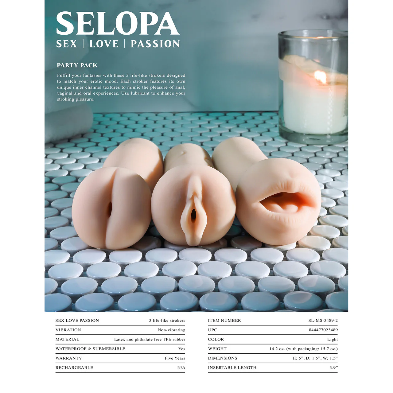 Selopa Party Pack 3-Piece Oral, Vaginal & Anal Penis Strokers - Vanilla - Image 17