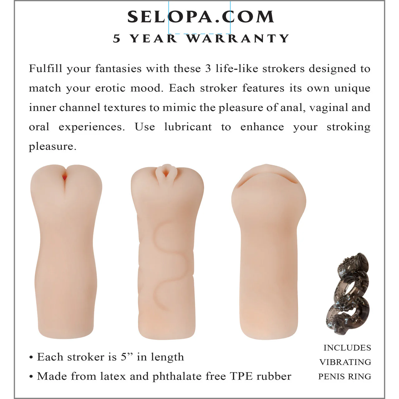 Selopa Party Pack 3-Piece Oral, Vaginal & Anal Penis Strokers - Vanilla - Image 19