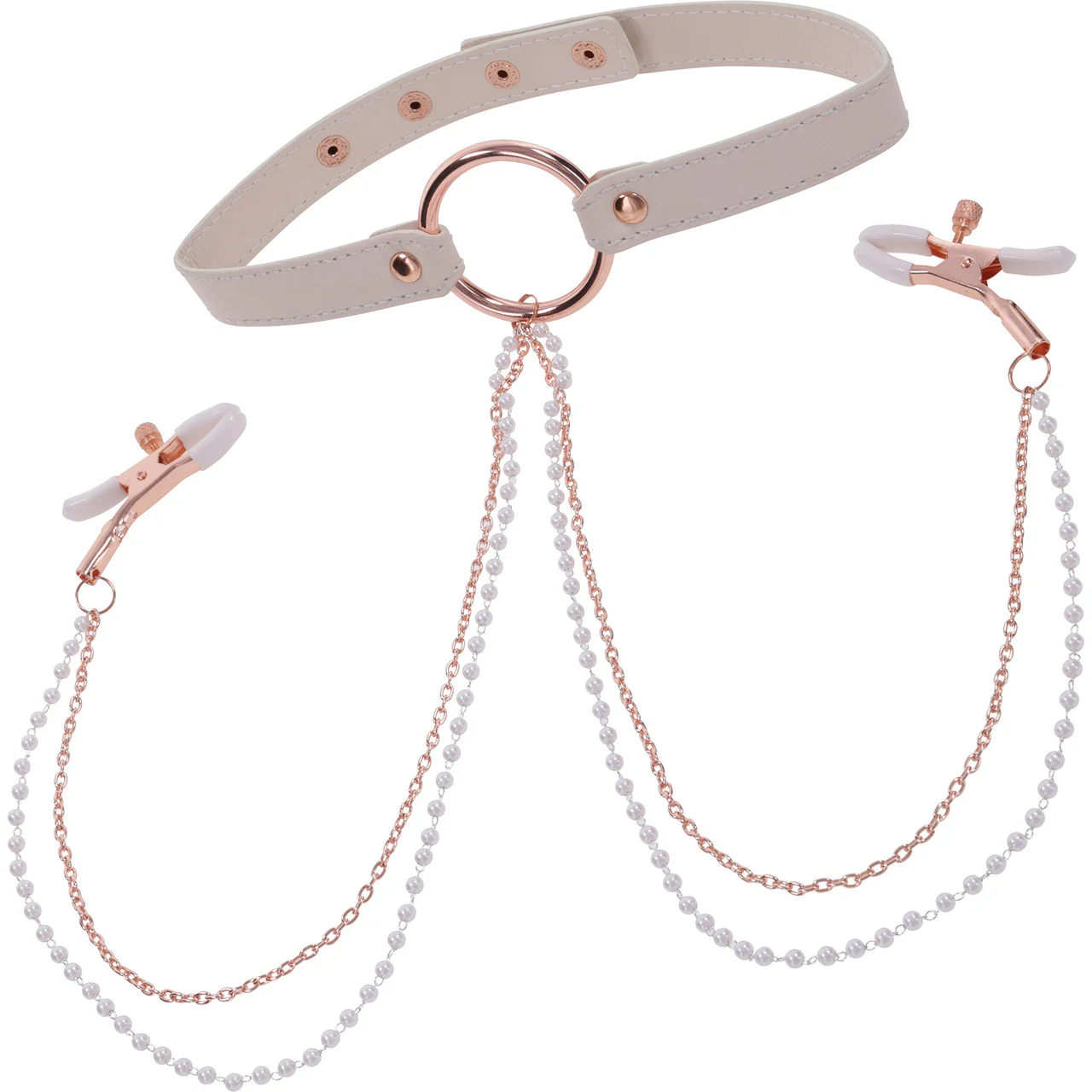 Sex & Mischief Peaches 'n CreaMe Collar With Nipple Clamps By Sportsheets - Rose Gold & Peach - Image 2