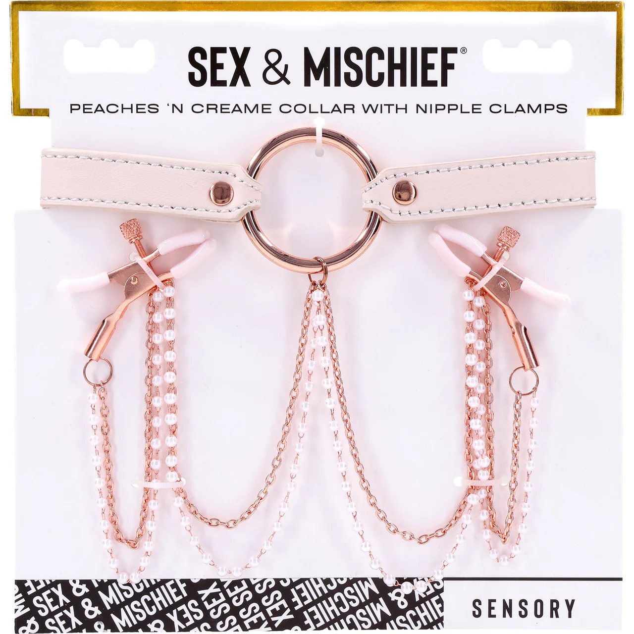 Sex & Mischief Peaches 'n CreaMe Collar With Nipple Clamps By Sportsheets - Rose Gold & Peach - Image 7