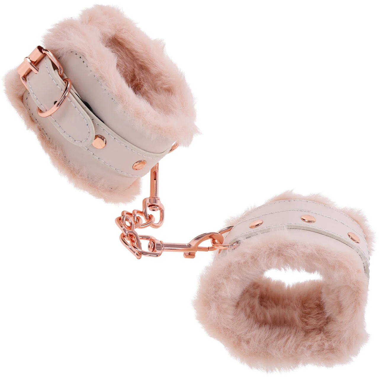 Sex & Mischief Peaches 'n CreaMe Fur Handcuffs By Sportsheets - Rose Gold & Peach - Image 4