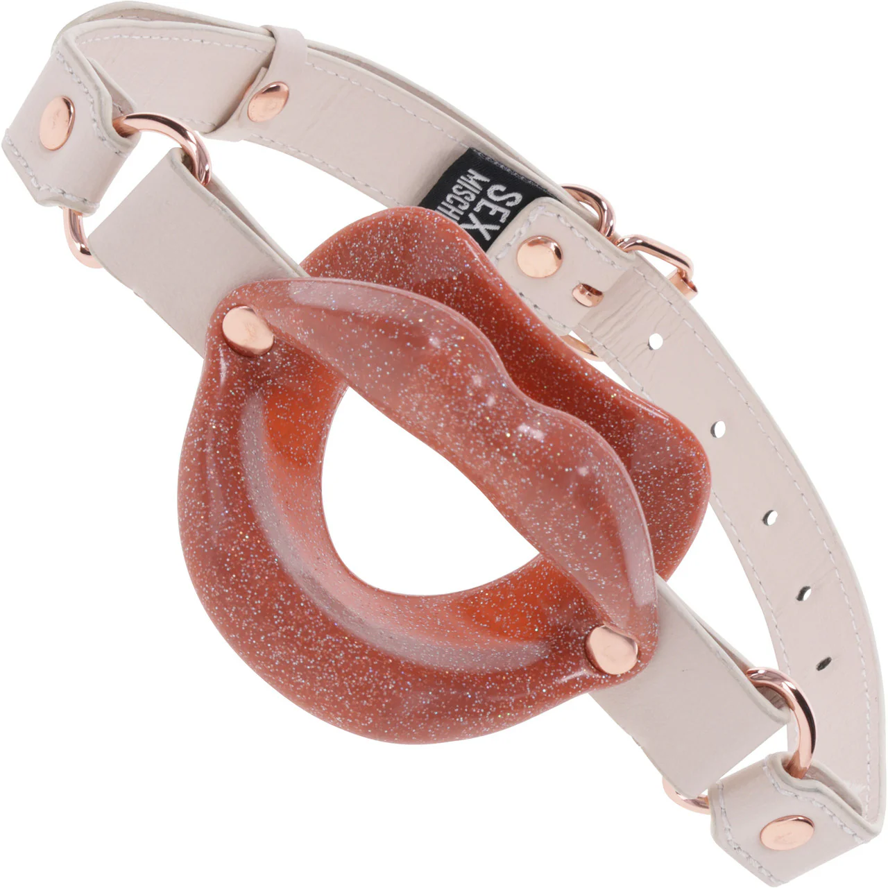Sex & Mischief Peaches 'n CreaMe Silicone Lips Gag By Sportsheets - Rose Gold & Peach - Image 2