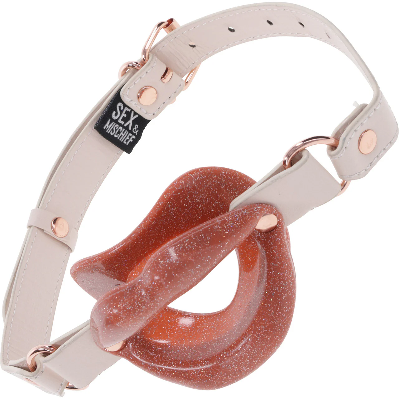 Sex & Mischief Peaches 'n CreaMe Silicone Lips Gag By Sportsheets - Rose Gold & Peach - Image 5