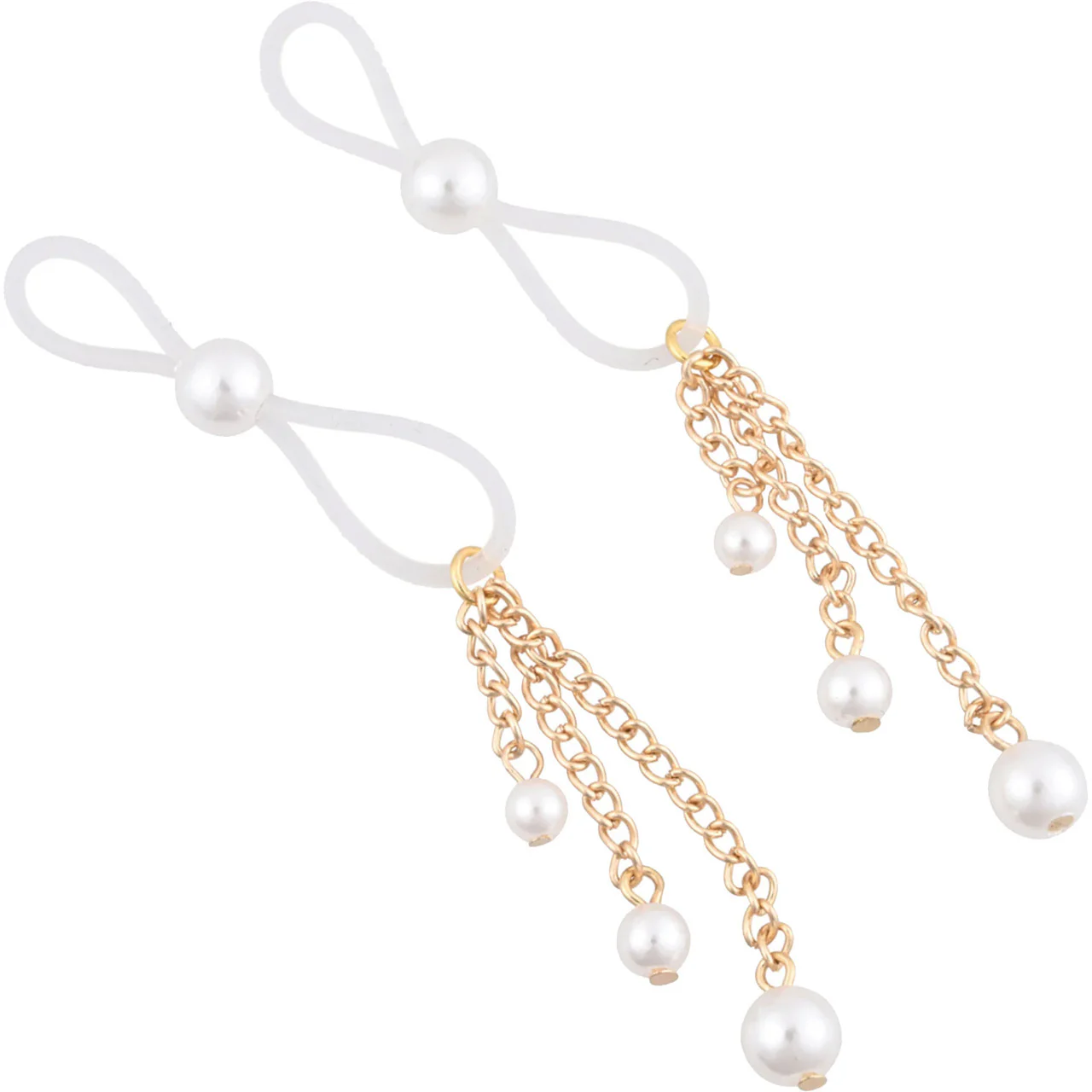 Sex & Mischief Pearl Nipple Ties By Sportsheets - White & Gold - Image 2
