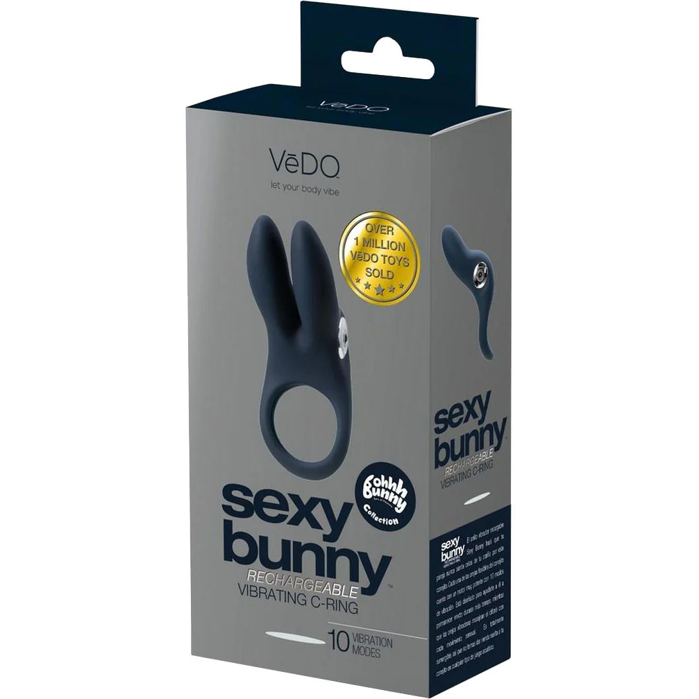 Sexy Bunny Rechargeable Silicone Vibrating Cock Ring by VeDO - Black Pearl - Image 4