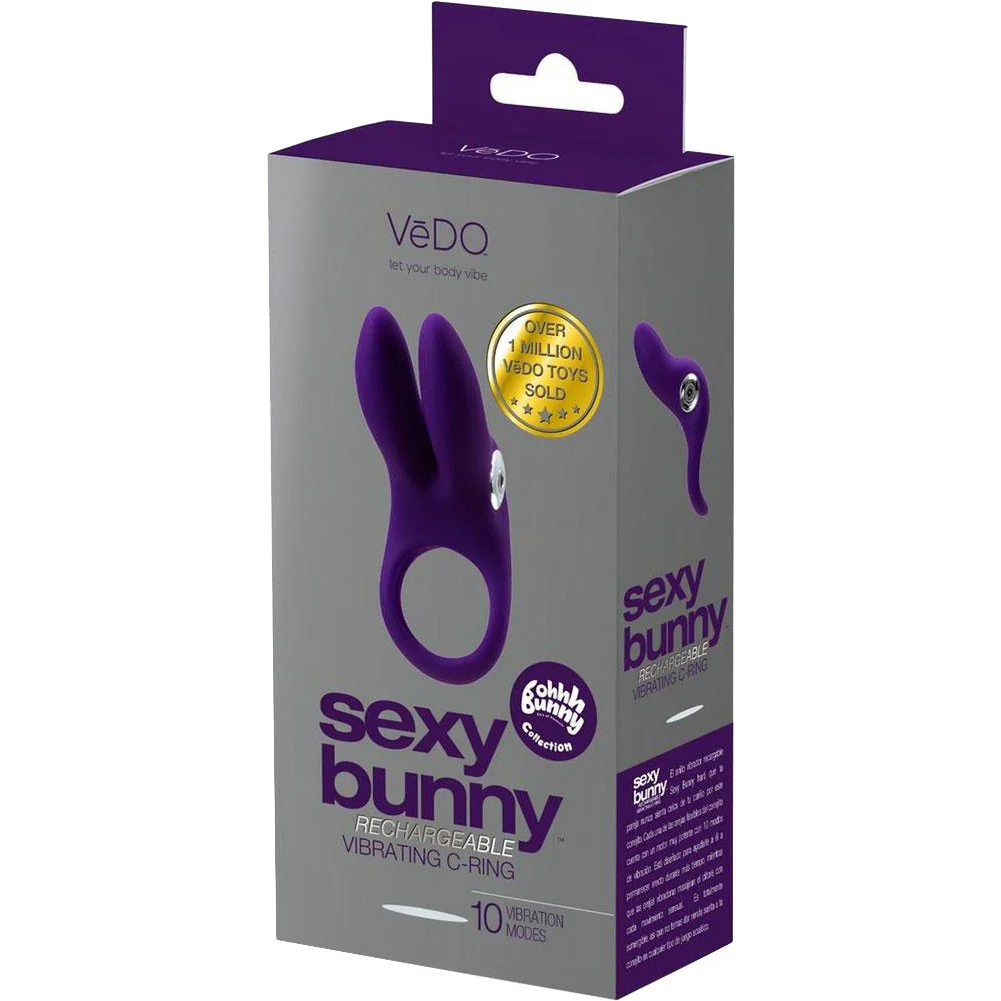 Sexy Bunny Rechargeable Silicone Vibrating Cock Ring by VeDO - Purple - Image 4