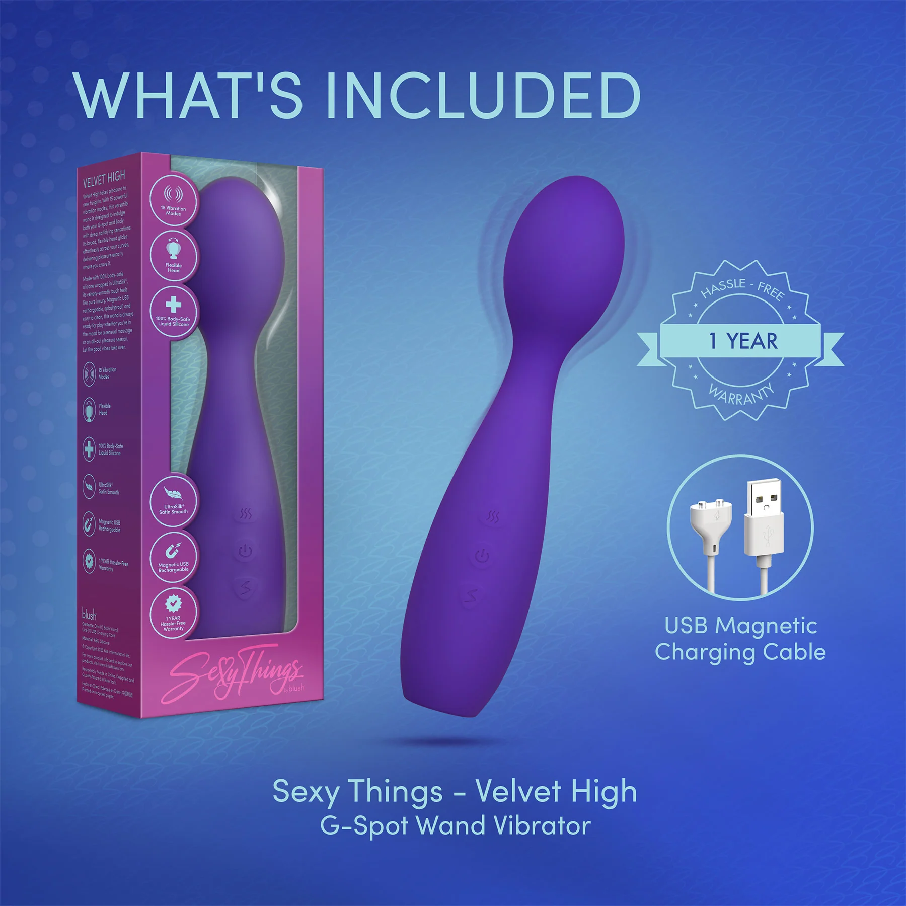 Sexy Things Velvet High Rechargeable Silicone Vibrating Wand - Image 12