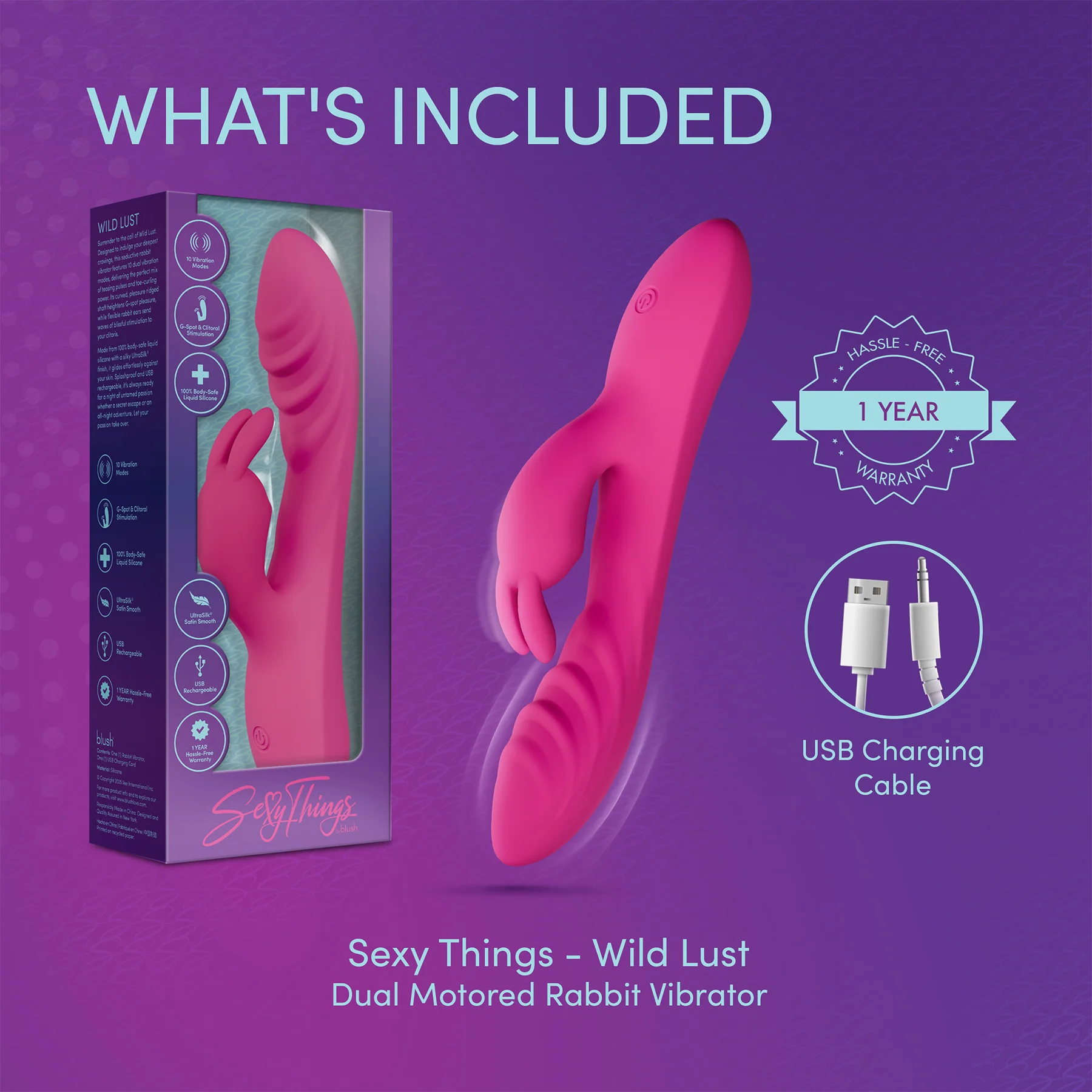 Sexy Things Wild Lust Rechargeable Silicone Rabbit Vibrator - Image 12